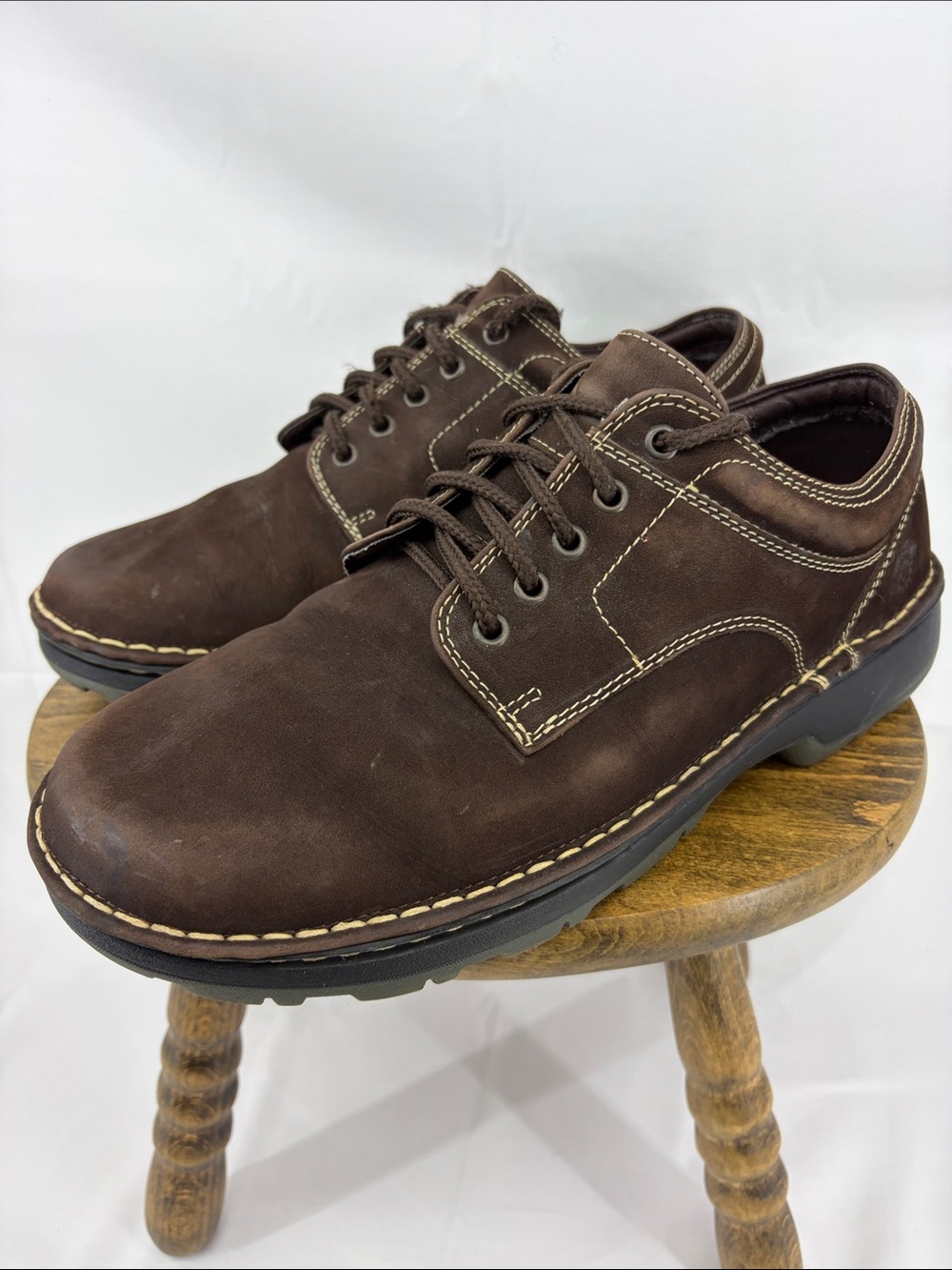 Earth Shoe Mark II Brown Suede w/ Cream Stitches Lace-up Boat Shoes, sz 10